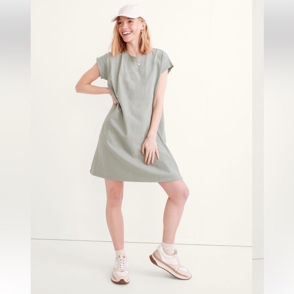 5 for $25! Madewell Green Cap Sleeve Organic Cotton T-Shirt Dress Frosted Willow